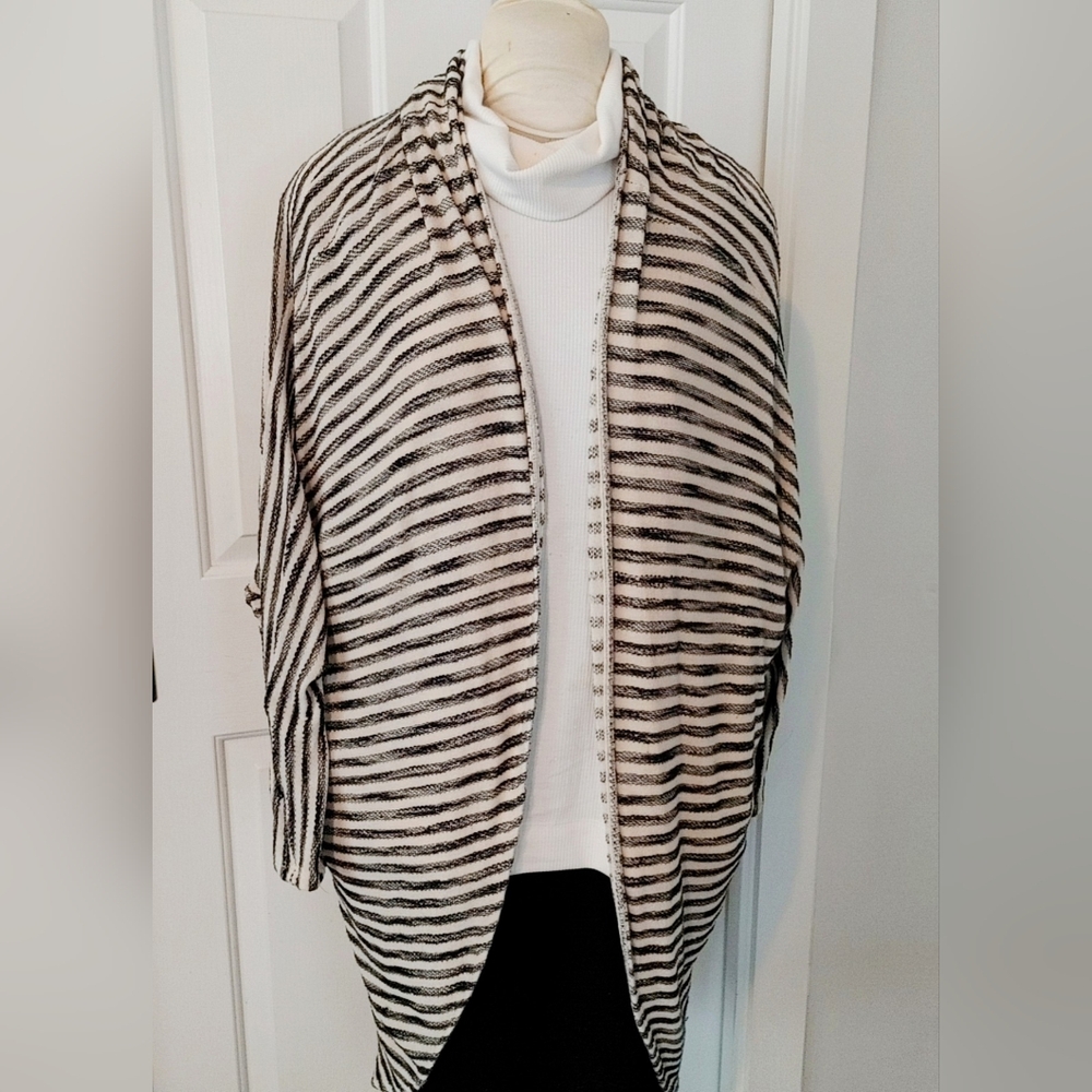 Enti Black and Cream Striped Women's Cardigan | Size L